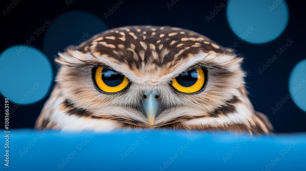 Obraz premium A close up of an owl with yellow eyes