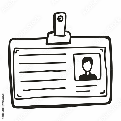 Hand Drawn Employee ID Card with Clip Illustration Vector Graphics