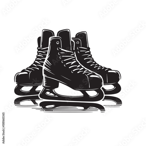 Hockey skate vector silhouette black and white. Ice skate silhouette. Skate logo, icon vector design.