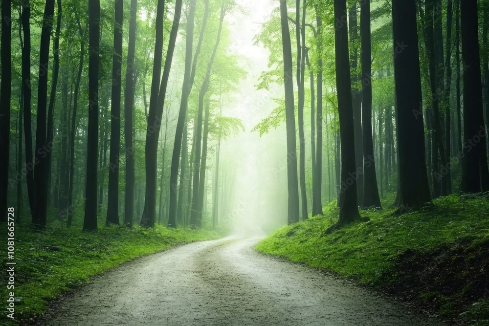 Obraz premium Winding path through lush forest nature scene peaceful environment serene viewpoint tranquility concept