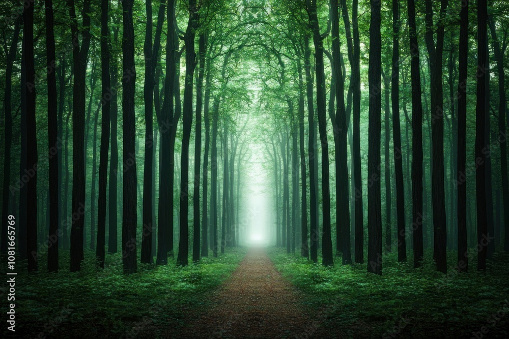 Exploring a mystical forest path enchanted woods landscape photography lush green environment serene perspective nature's tranquility Exploring a mystical forest path enchanted woods landscape photography lush green environment serene perspective nature's tranquility
