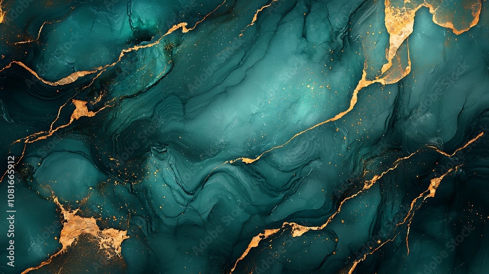 Obraz premium Polished green marble with gold veins. Abstract background texture