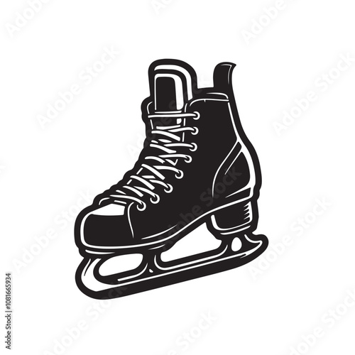 Hockey skate vector silhouette black and white. Ice skate silhouette. Skate logo, icon vector design.
