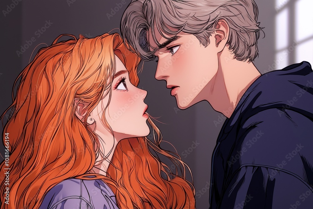 Romantic Anime Couple Close Up Portrait Love Passion Affection Romantic Anime Couple Close Up Portrait Love Passion Affection
