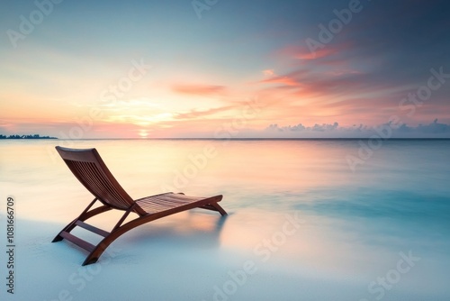 Relaxing sunset lounger tropical beach photography serene environment wide angle tranquility