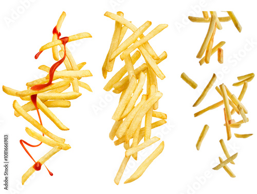 Group of french fries isolated