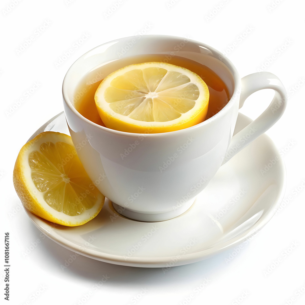 Lemon Tea in White Cup with Fresh Lemon Slice Lemon Tea in White Cup with Fresh Lemon Slice