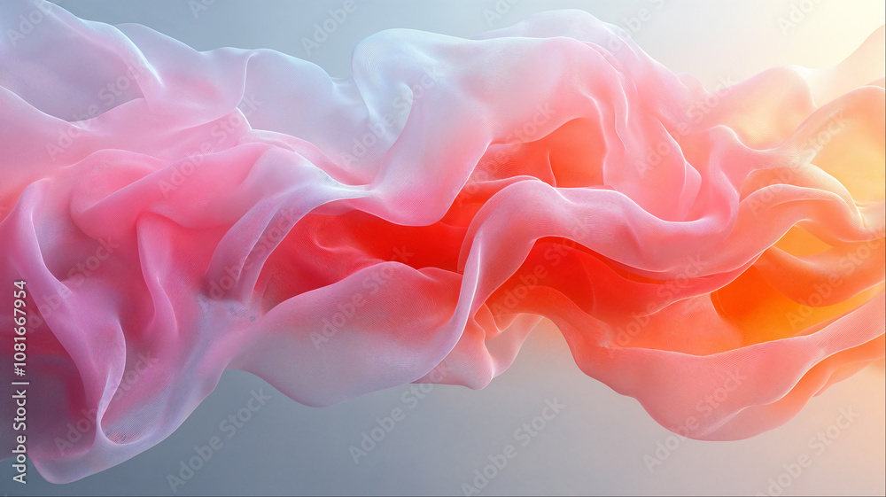 Ethereal flowing fabric in soft pink and orange gradient, abstract motion and light effects Ethereal flowing fabric in soft pink and orange gradient, abstract motion and light effects