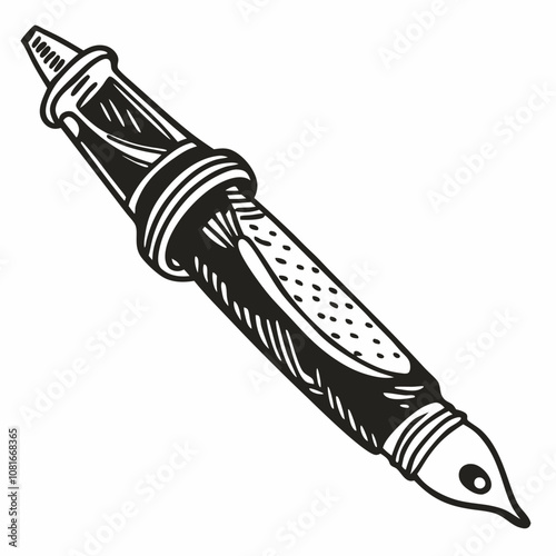 Elegant Vintage Fountain Pen Illustration with Classic Design Elements for Stationery and Writing Enthusiasts
