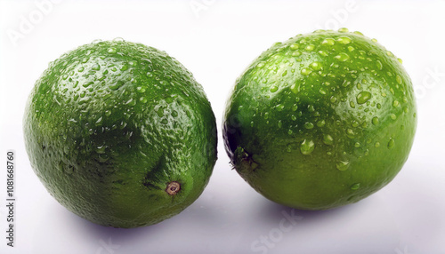 Two Fresh Green Limes with Water Droplets