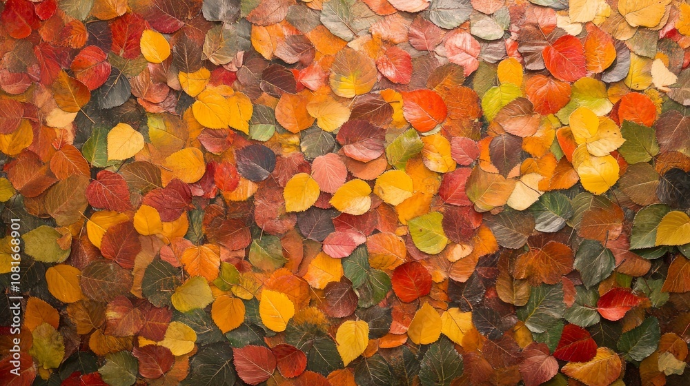 A painting of leaves with many different colors