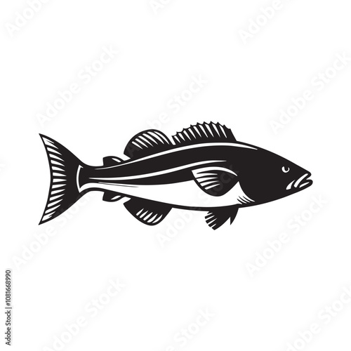 Cod fish silhouette vector illustration, Cod vector isolated on white background