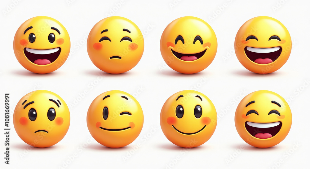 Colorful Emoji Illustration Set with Eight Different Emotion Faces - Perfect for Social Media and Communication Design Colorful Emoji Illustration Set with Eight Different Emotion Faces - Perfect for Social Media and Communication Design