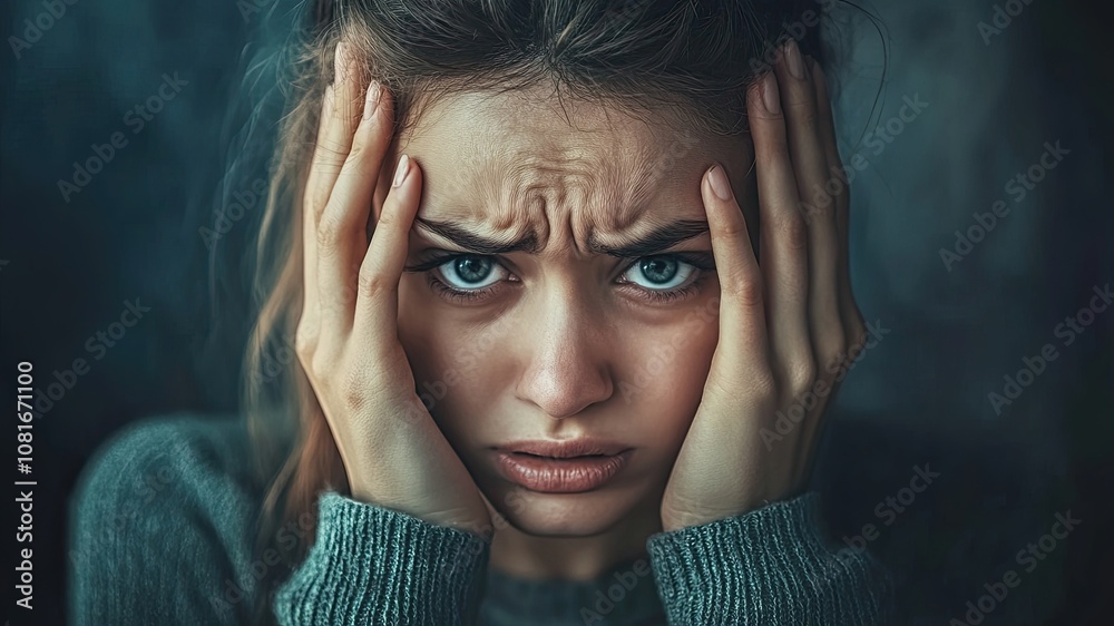 Realistic photo capturing anxiety with a distressed facial expression and depression effect. Ideal for mental health awareness, psychology, and emotional wellness themes. Realistic photo capturing anxiety with a distressed facial expression and depression effect. Ideal for mental health awareness, psychology, and emotional wellness themes.