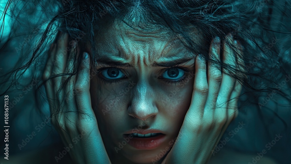 Realistic, surreal image of a person with a distressed facial expression, capturing anxiety and depression. Perfect for mental health, psychology, and emotional wellness themes. Realistic, surreal image of a person with a distressed facial expression, capturing anxiety and depression. Perfect for mental health, psychology, and emotional wellness themes.