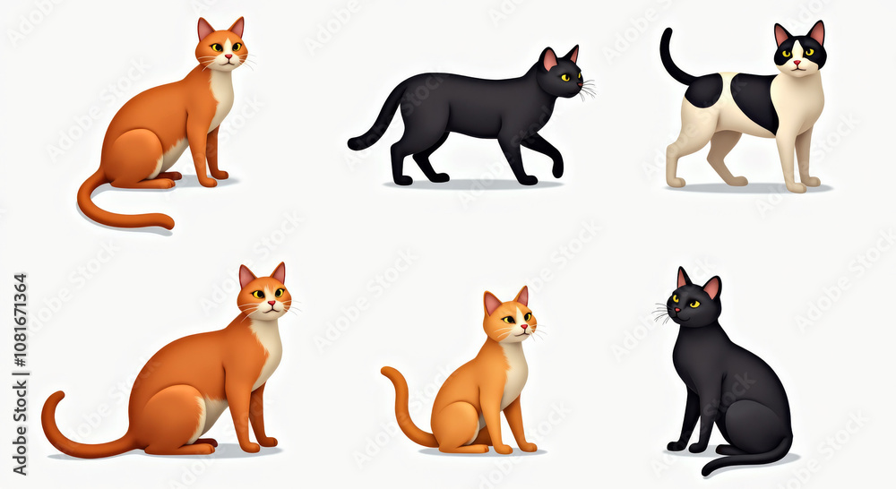 Cute Cat Illustration Set Featuring Various Breeds and Colors - Perfect for Pet-Themed Designs and Graphic Projects Cute Cat Illustration Set Featuring Various Breeds and Colors - Perfect for Pet-Themed Designs and Graphic Projects