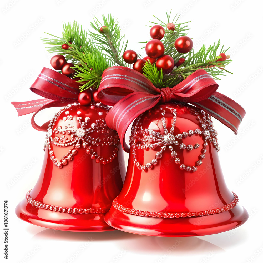 Shiny Red Christmas Bells Decorated with Colorful Ornaments