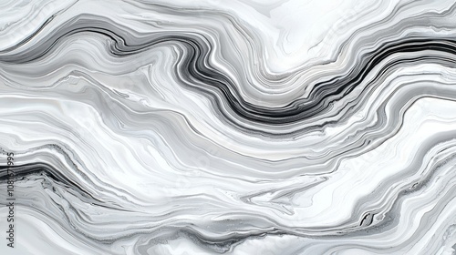 A swirling, abstract design featuring black and white tones that create a fluid, marbled effect.