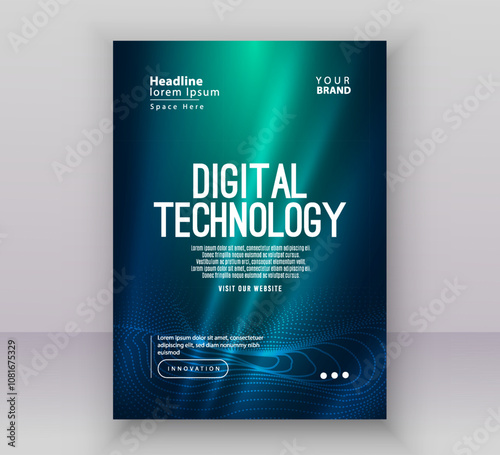 Poster brochure cover banner presentation layout template, Technology digital futuristic internet network green blue gradient background, Abstract cyber future tech, Ai big data business flyer vector