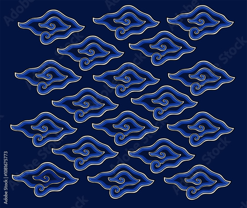 Batik Mega Mendung pattern background. modern style. Indonesian's culture. clouds illustration