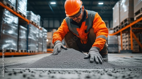 Worker Inspecting Gravel.