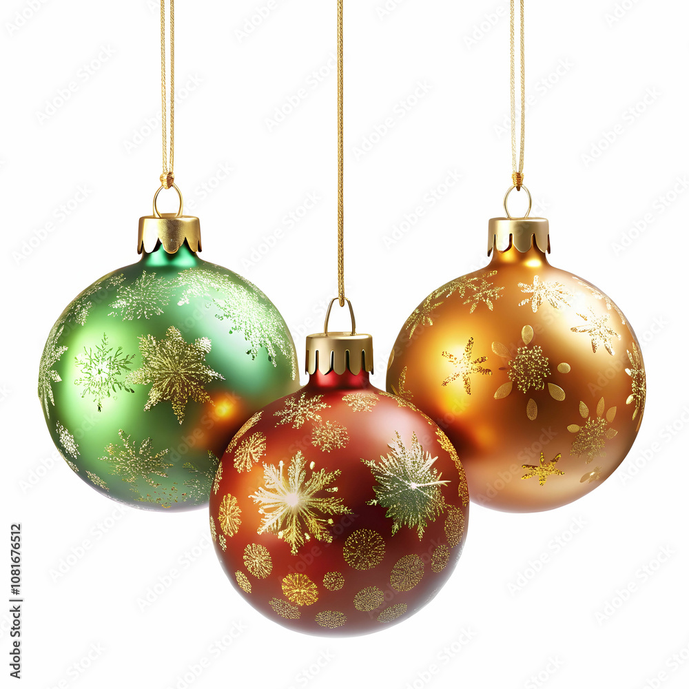 Set of Three Hanging Christmas Ornaments in Festive Colors Set of Three Hanging Christmas Ornaments in Festive Colors
