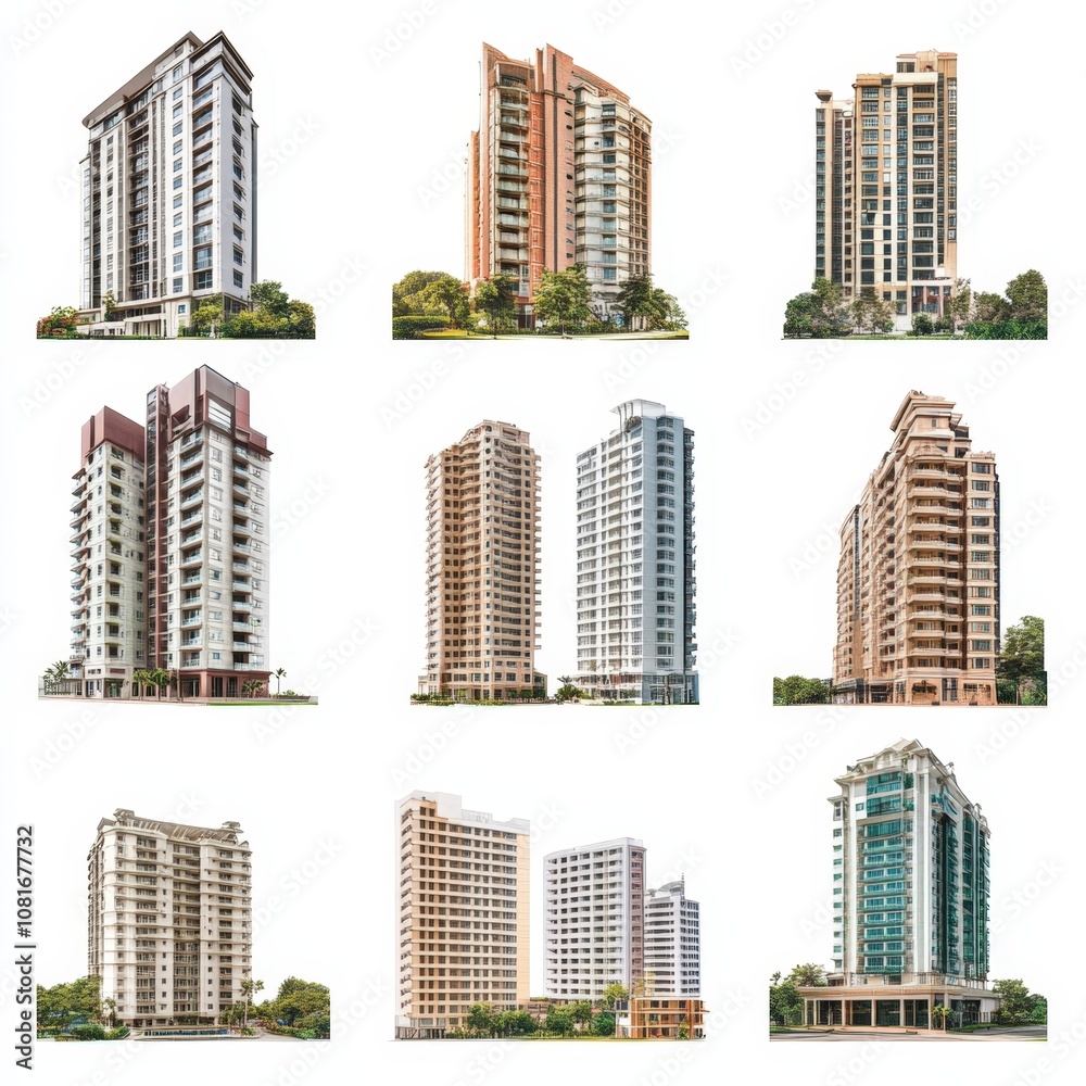 Fototapeta premium A collection of modern residential buildings showcasing diverse architectural styles.