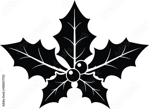 christmas holly silhouette, holly berry Icon, holly berry silhouette