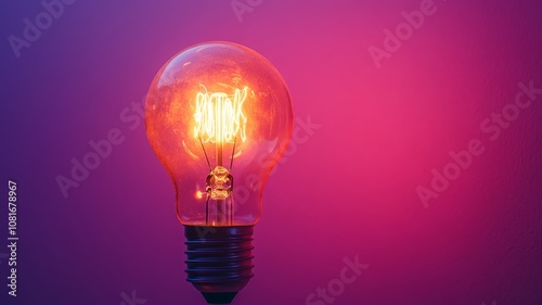 A minimalist lightbulb glowing faintly on a purple background