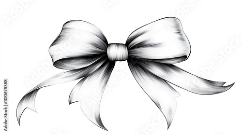 simplistic black and white illustration of decorative bow with flowing ribbons, perfect for various design projects. elegant lines create classic look