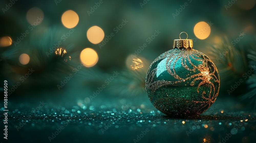 A single glowing Christmas ornament on a deep green background, soft reflections, subtle sparkle, symbolizing celebration and nostalgia A single glowing Christmas ornament on a deep green background, soft reflections, subtle sparkle, symbolizing celebration and nostalgia