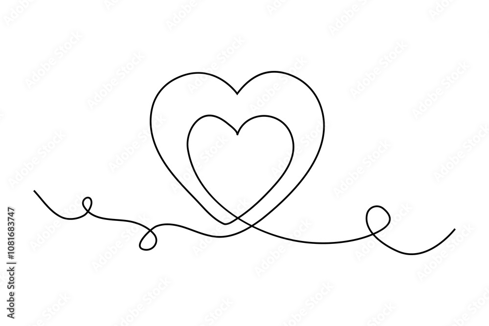 Love shape continuous one line drawing of Valentine's day outline design Love shape continuous one line drawing of Valentine's day outline design