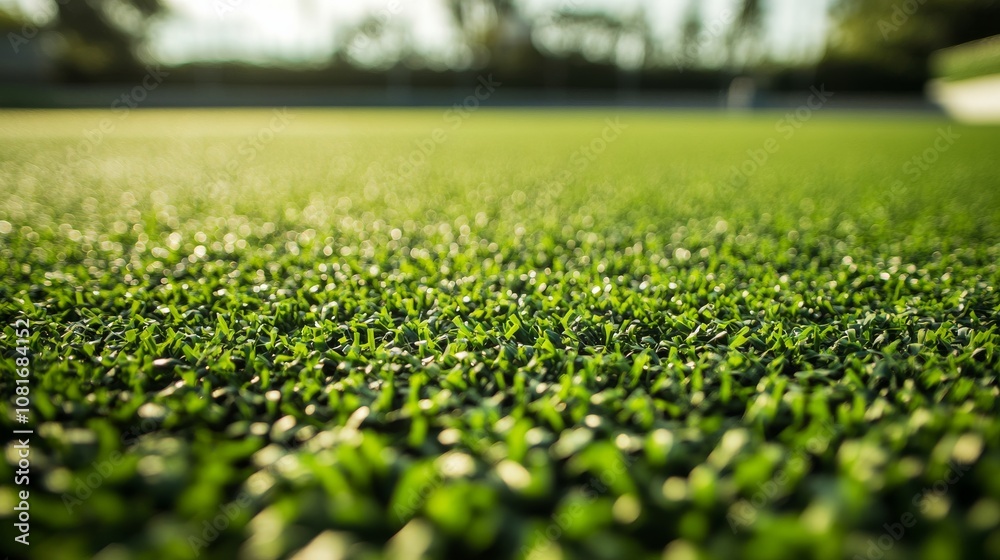 A football field's artificial turf blades and infill, outdoor setting with vibrant sunlight, Synthetic style A football field's artificial turf blades and infill, outdoor setting with vibrant sunlight, Synthetic style