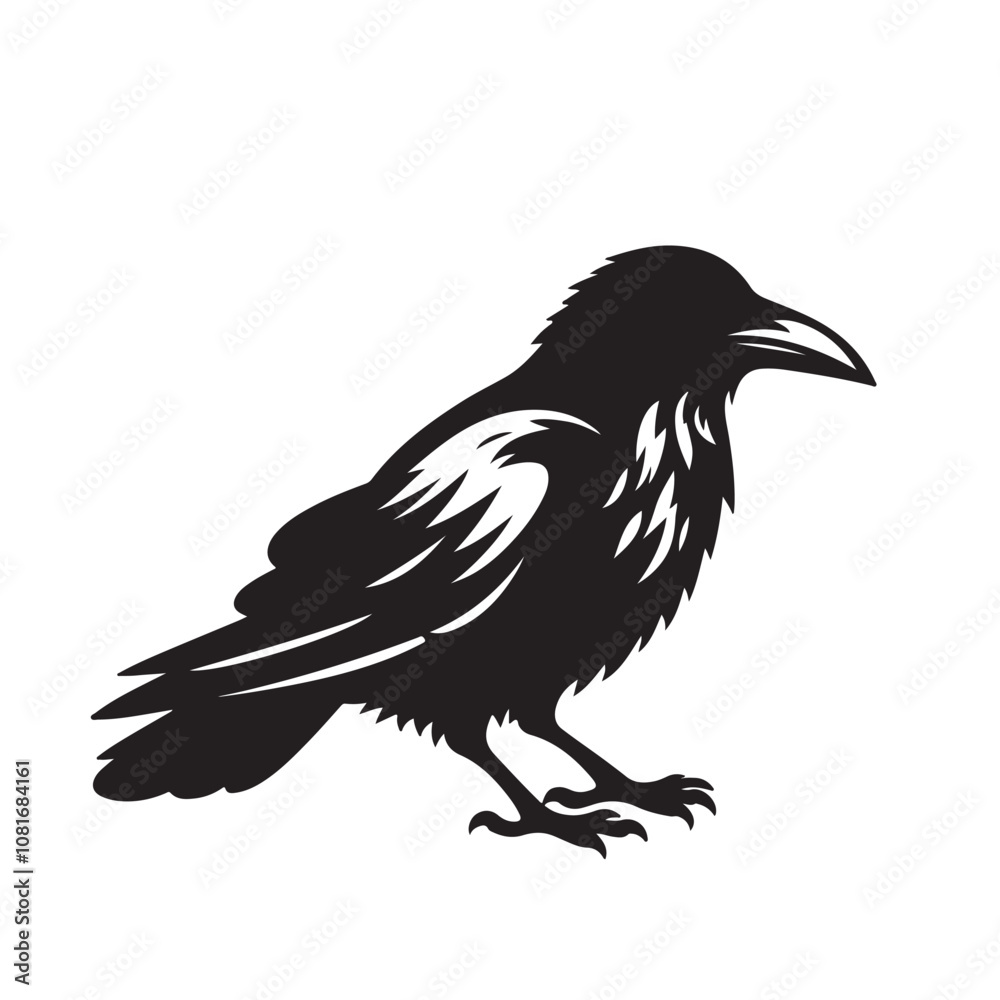 Raven or crow silhouette vector design. Raven vector illustration. Crow or raven logo, icon balck and white. Raven or crow silhouette vector design. Raven vector illustration. Crow or raven logo, icon balck and white.