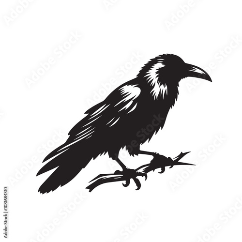 Raven or crow silhouette vector design. Raven vector illustration. Crow or raven logo, icon balck and white.