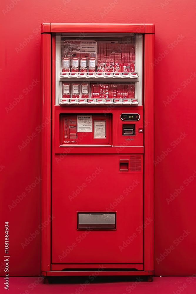 A red vending machine with a red wall behind it A red vending machine with a red wall behind it