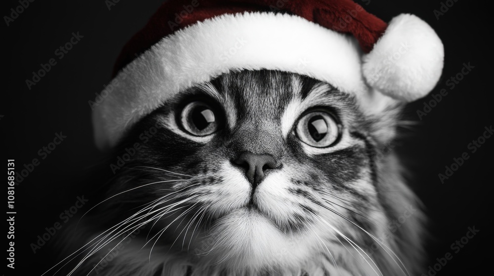 A festive cat wearing a Santa hat, perfect for holiday cheer. A festive cat wearing a Santa hat, perfect for holiday cheer.
