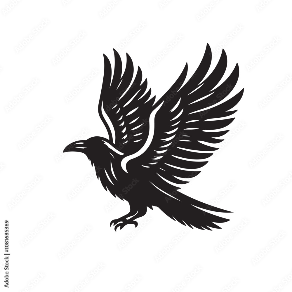 Raven or crow silhouette vector design. Raven vector illustration. Crow or raven logo, icon balck and white. Raven or crow silhouette vector design. Raven vector illustration. Crow or raven logo, icon balck and white.