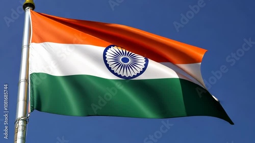 The Indian flag waves proudly in the wind on a clear blue day