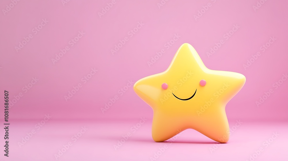 Smiling Yellow Star on Pink Background Smiling Yellow Star on Pink Background