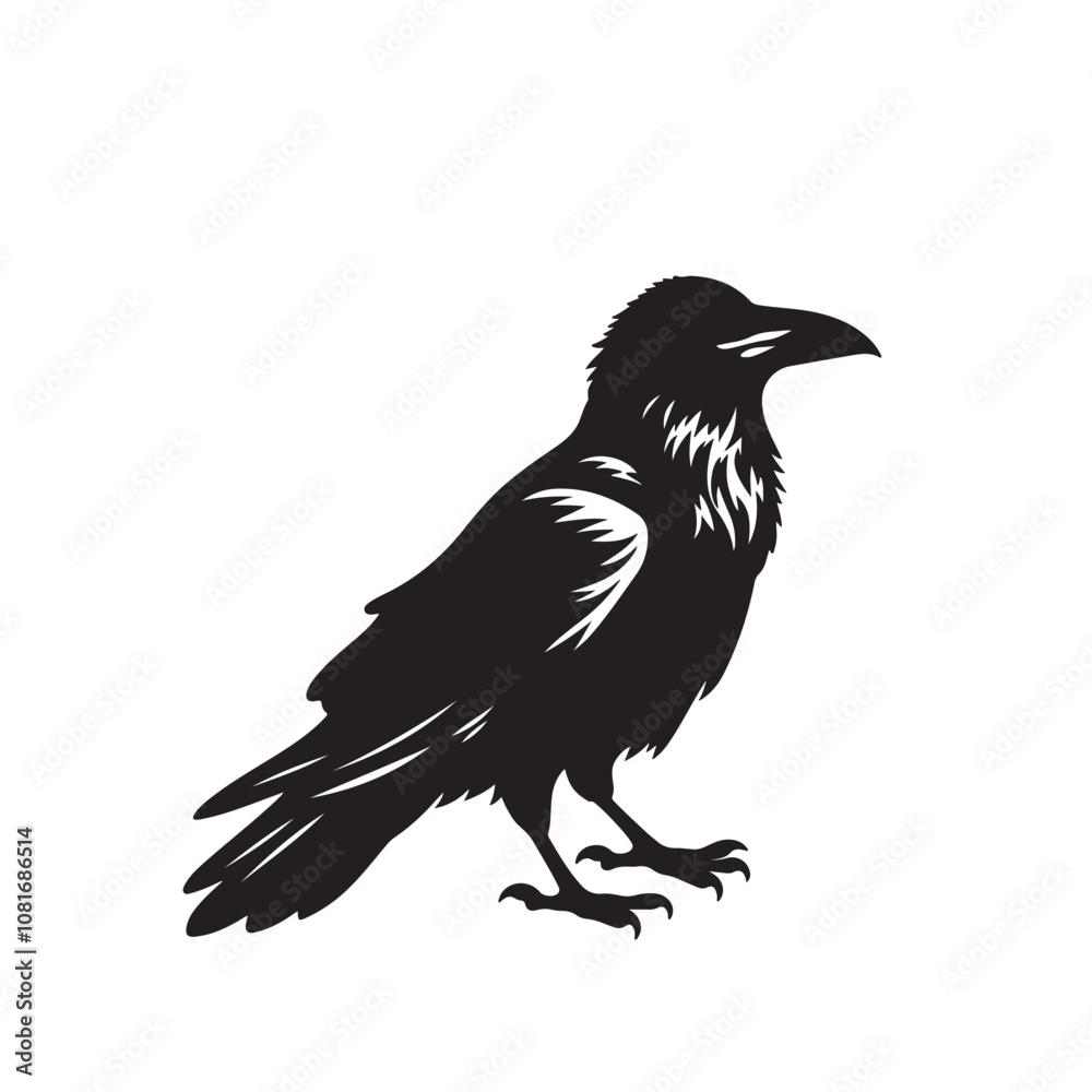 Raven or crow silhouette vector design. Raven vector illustration. Crow or raven logo, icon balck and white. Raven or crow silhouette vector design. Raven vector illustration. Crow or raven logo, icon balck and white.