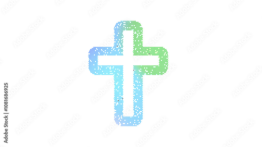 Obraz premium Icon cross is made up of LED square shapes. There are bright diodes and there are black dead diodes