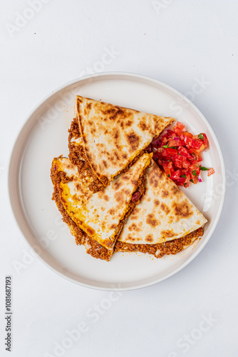 Mexican quesadilla on the white background photo