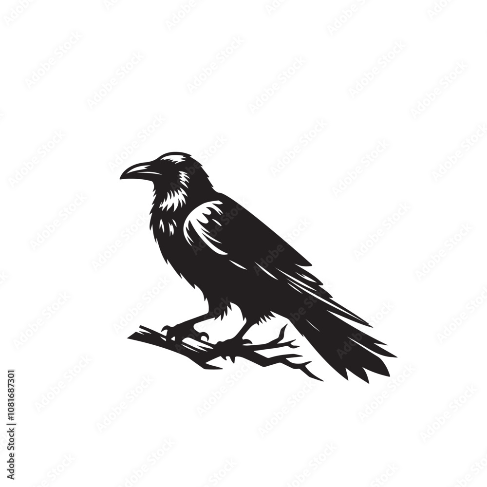 Fototapeta premium Raven or crow silhouette vector design. Raven vector illustration. Crow or raven logo, icon balck and white.