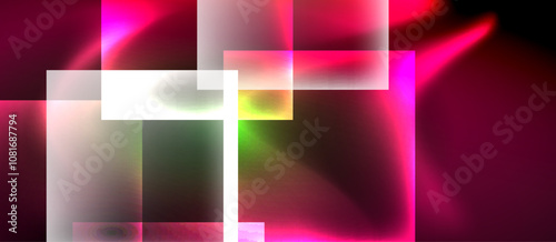 Glass squares with neon shiny light abstract background