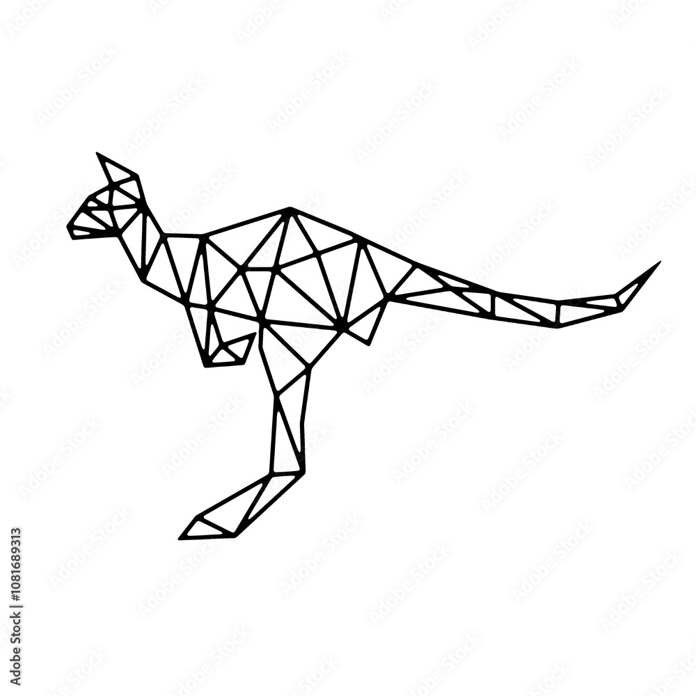 Minimalistic geometric kangaroo logo in black line art with a polygonal design. Minimalistic geometric kangaroo logo in black line art with a polygonal design.