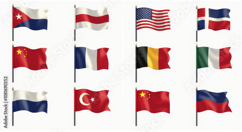 Set of International Flags Illustration - Collection of Global Country Flags, Perfect for Educational Resources and Cultural Studies