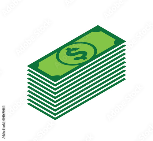 simple stack pile of bank currency money dollar notes 3d isometric icon vector on transparent background