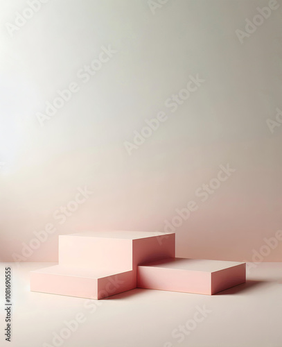 Soft pink podium set up with light colored background and product showing template