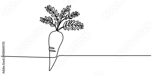 Simple carrot in continuous one line art drawing design, Growing carrot plant minimalist outline vector, one line drawing carrot vegetable vector illustration template design, Carrot single line art, 